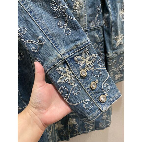 Cache Woman Long Jean Jacket dress Vitg Blue Denim Light Wash 90s Y2K L - Picture 9 of 11